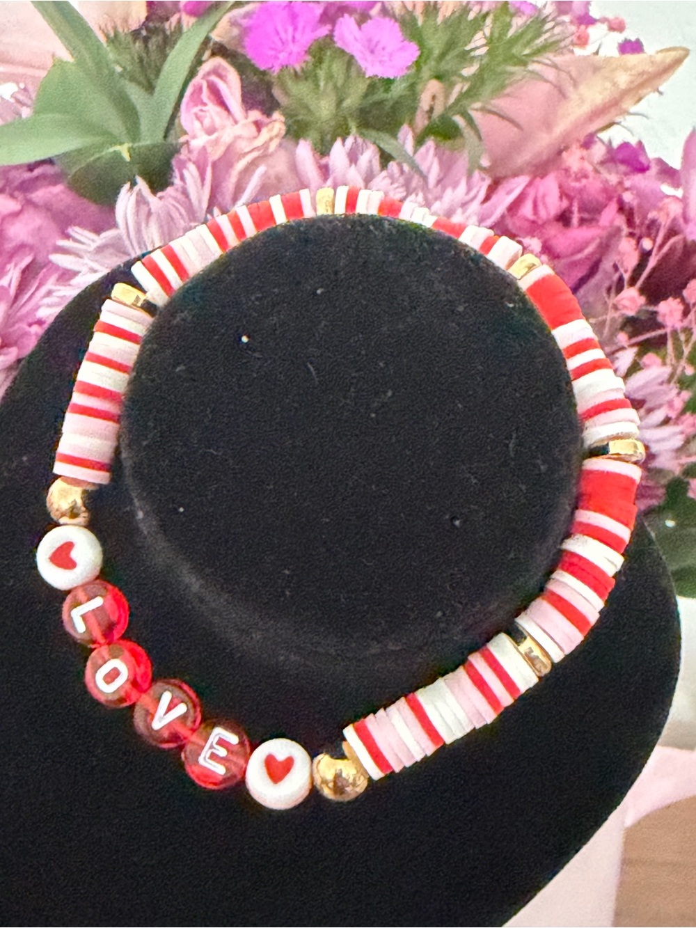 LOVE Pink & Red Beaded Stretch Bracelet - Picture 3 of 3